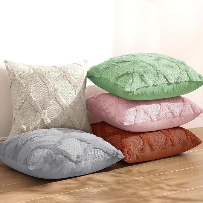 decorUhome Throw Pillow Covers 22x22 Inch Set of 2, Soft Plush Faux Fur Wool - Image 6