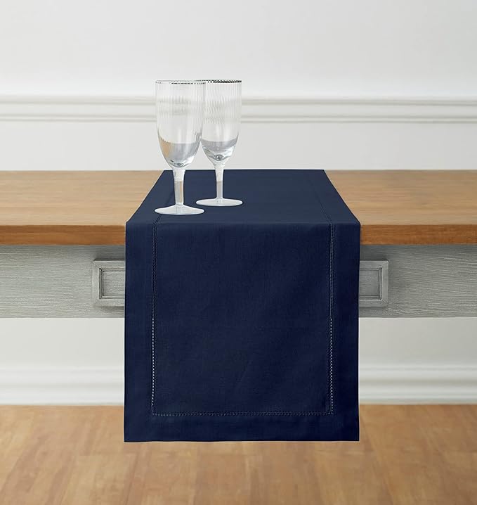 Solino Home Navy Blue Hemstitch Table Runner 36 Inches by SolinoHome