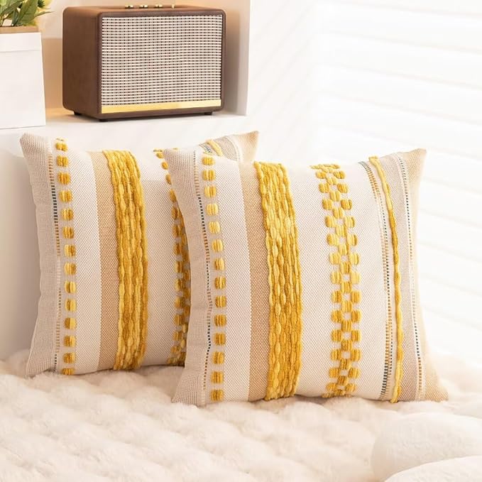 Boho Throw Pillow Covers 18x18 Set of 2 Farmhouse Decorative Cushion Case - Image 4