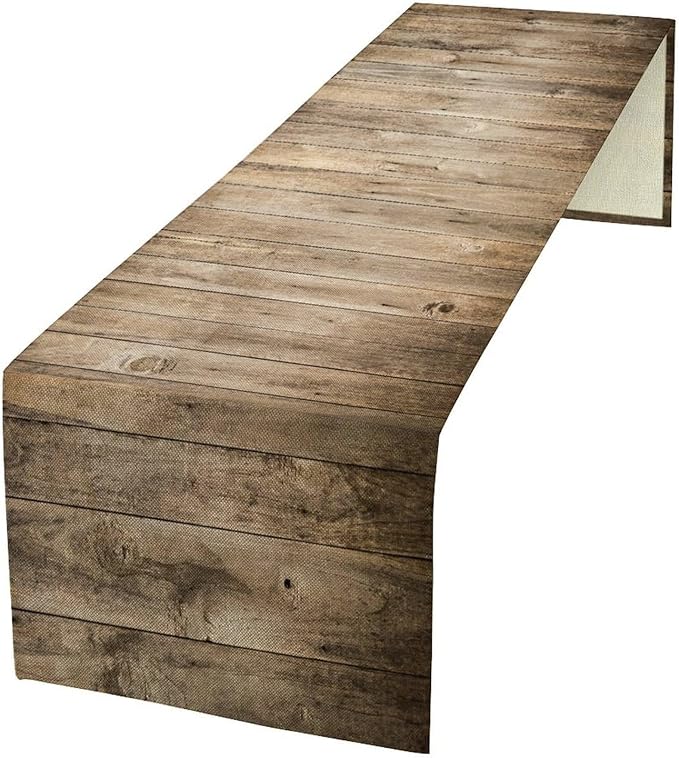 Rustic Wooden Table Runner Brown Barn Door Wood Board Western Vintage Farmhouse by ZhiRain