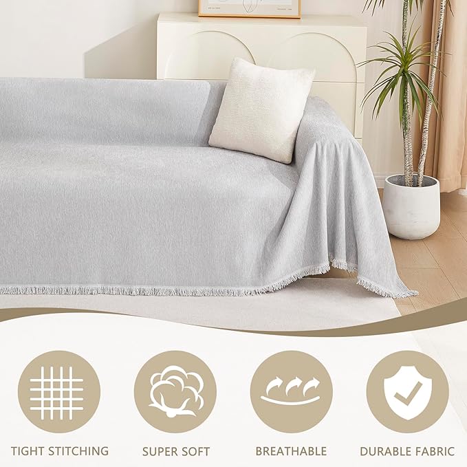MYSKY HOME Chenille Sofa Cover for Dogs Cats Light Gery Couch Cover - Image 2