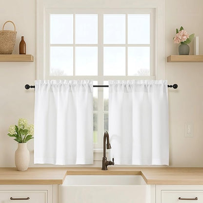 OVZME White Kitchen Curtains Over Sink 24 Inch Length, Light Filtering Thick by OVZME