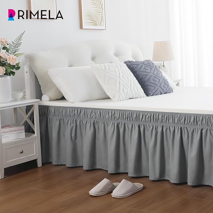RIMELA Light Grey Bed Skirt King Size 12 Inch Drop, Elastic Bed Skirting - Image 6