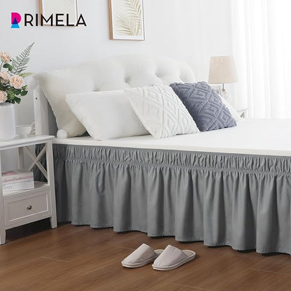 RIMELA Light Grey Bed Skirt King Size 12 Inch Drop, Elastic Bed Skirting - Image 6