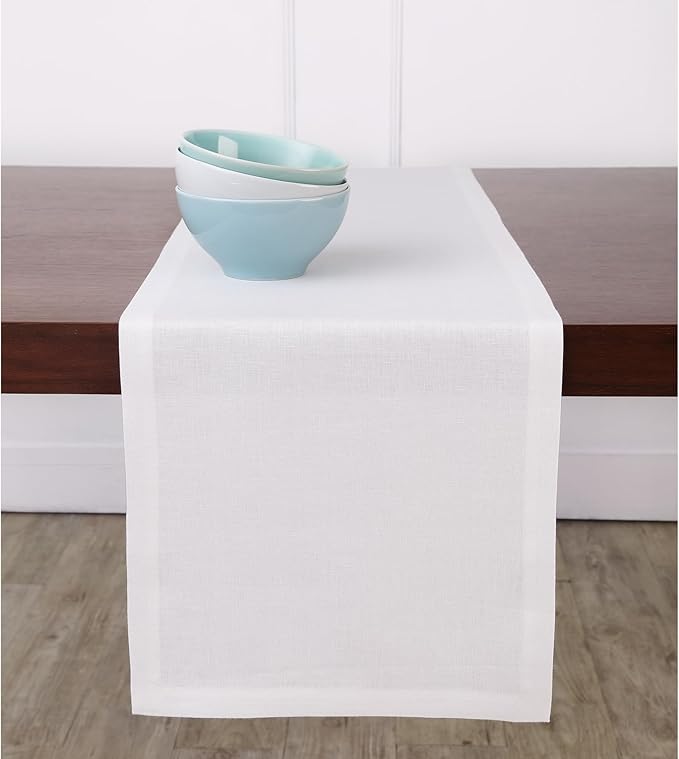 Solino Home Linen White Table Runner 108 Inches Long - Image 2