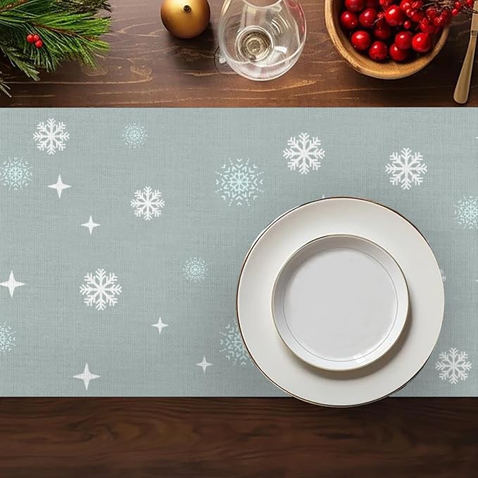 Christmas Table Runner, Christmas Snow Tree Linen Farmhouse Table Runners - Image 5