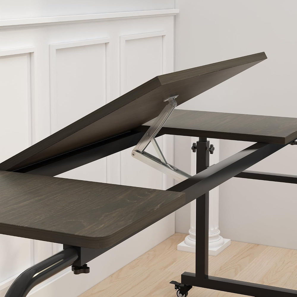 TigerDad Tilt Overbed Table with Wheels, Height Adjustable Rolling Desk for K...