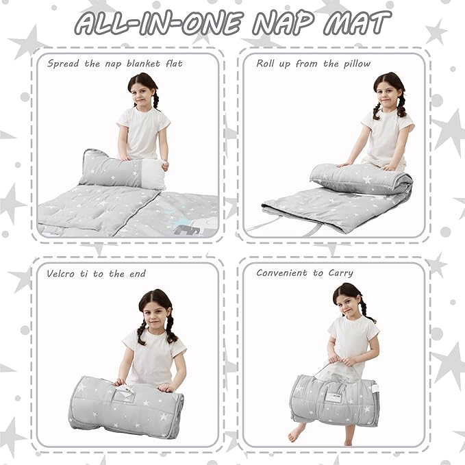Toddler Nap Mat with Pillow and Blanket, Extra Large Rolled Napping Mats - Image 6