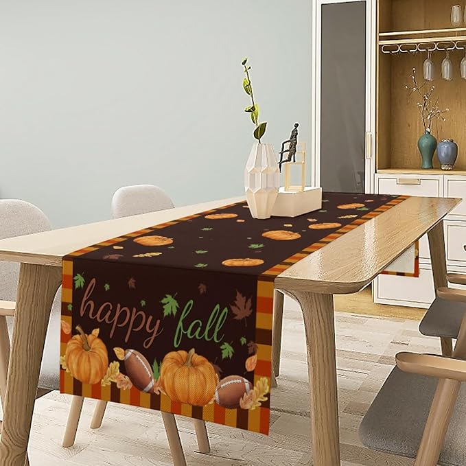 Happy Fall Pumpkin 13x36 inch Rustic Floral Linen Table Runner - Image 6