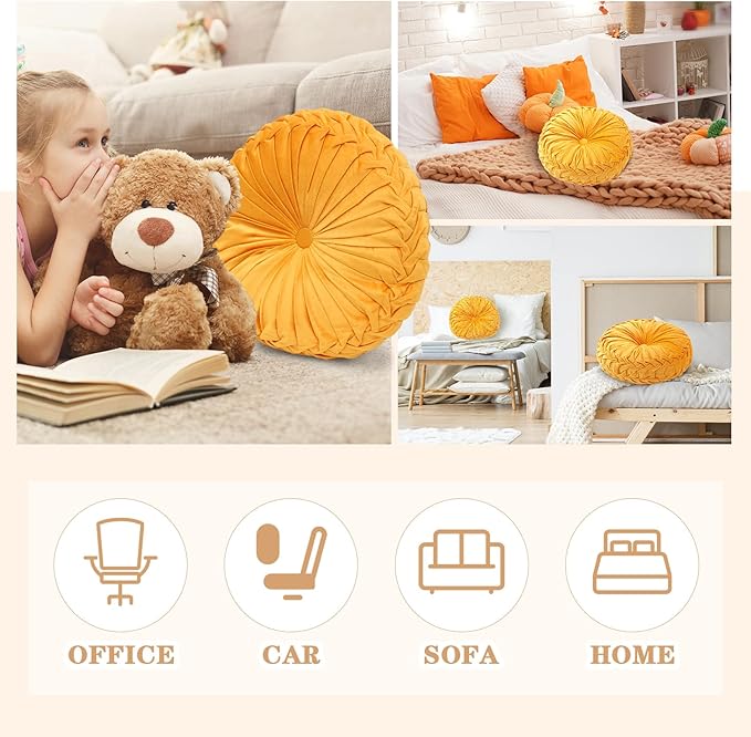1 Pcs Round Throw Pillows Decorative Velvet Pleated Throw Pillows 15'' Diameter - Image 6