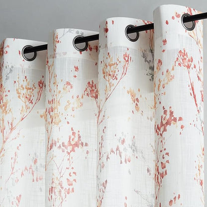Treatmentex Tree Print Semi-Sheer Curtains 63inch Length White Red Orange - Image 5