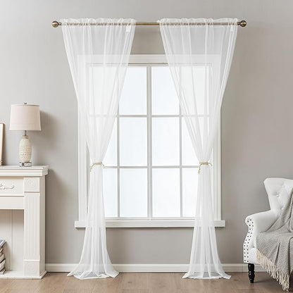 White Sheer Curtains 54 Inch Length, Privacy Semi Sheer Curtains - Image 7