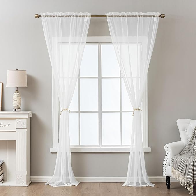 White Sheer Curtains 63 Inch Length, Privacy Semi Sheer Curtains - Image 7