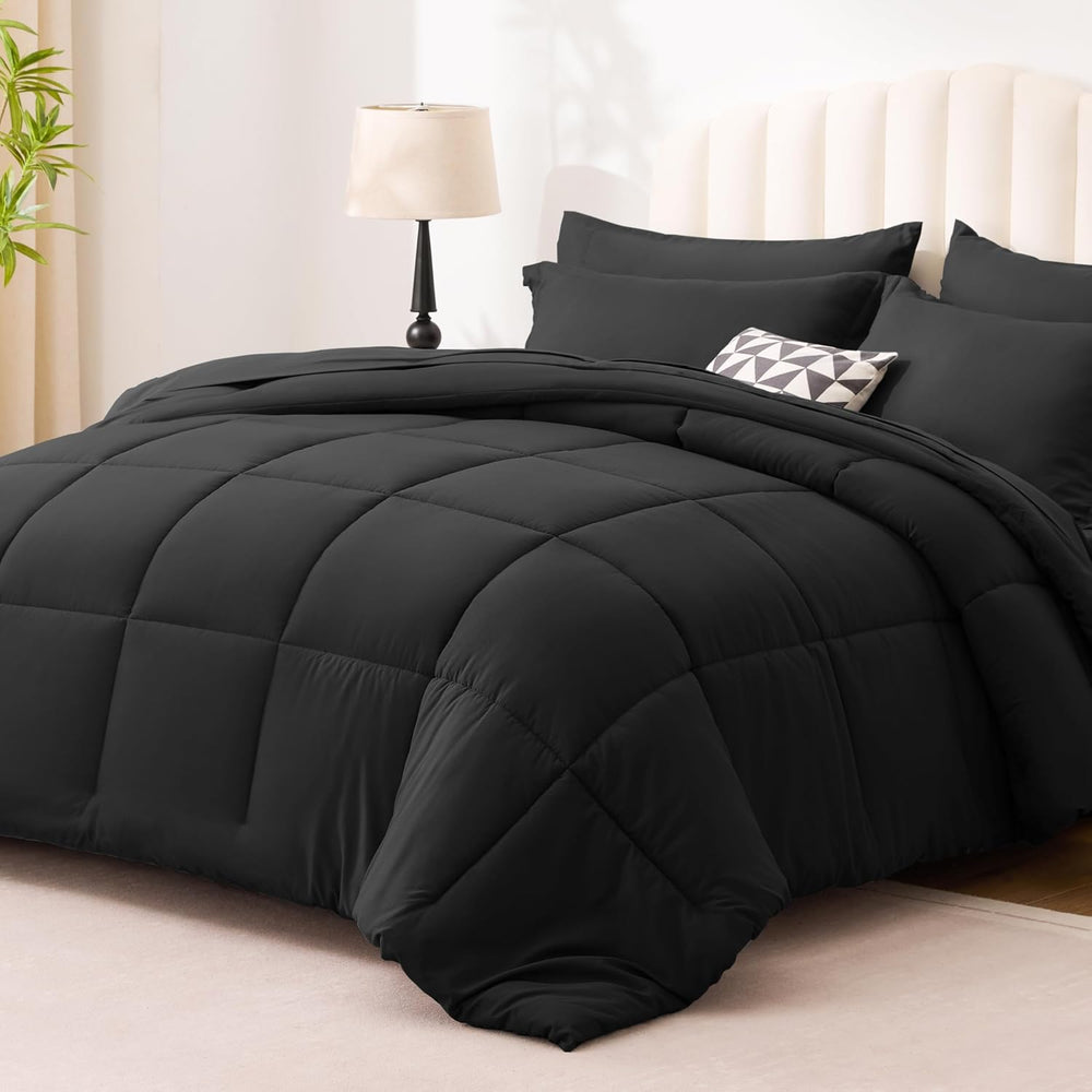 Love's cabin Full Comforter Set, 7 Pieces Bed in a Bag, Black