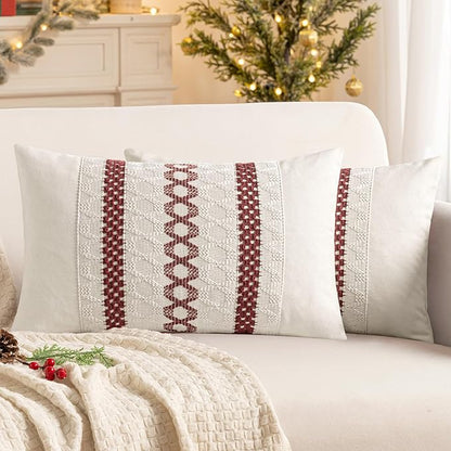 MIULEE Set of 2 Christmas Burgundy Boho Decorative Lumbar Pillow Covers 12x20 by MIULEE