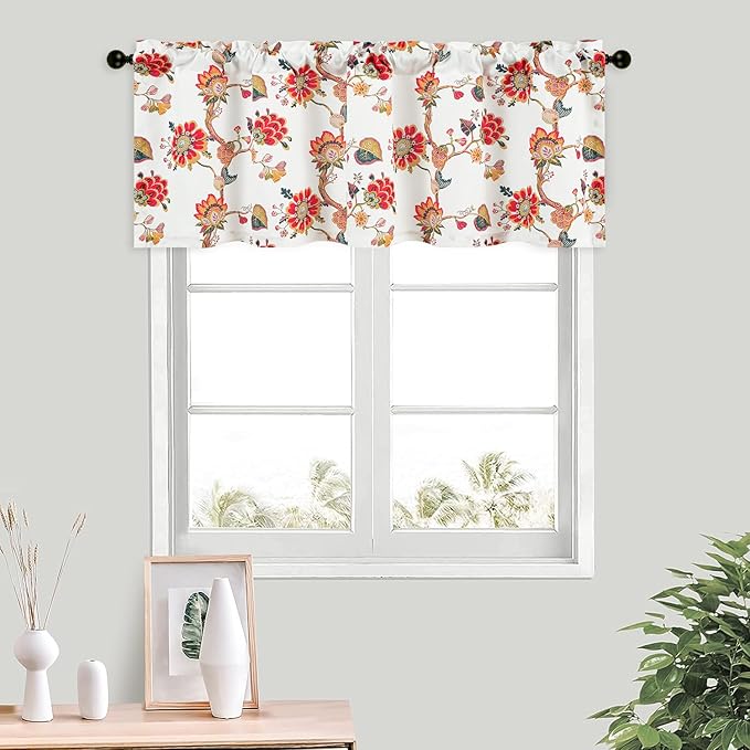 Leeva Floral Bedroom Valance Curtains, Linen Textured Valance Home Decor Rod - Image 2