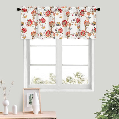 Leeva Floral Bedroom Valance Curtains, Linen Textured Valance Home Decor Rod - Image 2