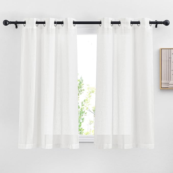 NICETOWN White Cafe Curtains Semi Sheer, Grommet Linen Blend Causal & Rustic by NICETOWN