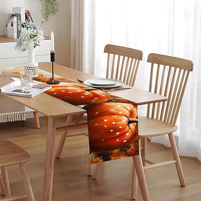 Fall Table Runner with Autumn Leaves & Pumpkins – Rustic Farmhouse Style - Image 5