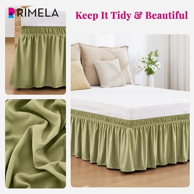 RIMELA Sage Green Bed Skirt Full Size 15 Inch Drop, Elastic Bed Skirting - Image 7