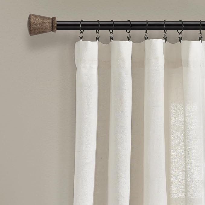 Lush Decor Linen Button Window Curtain Panel, Off White - Image 2