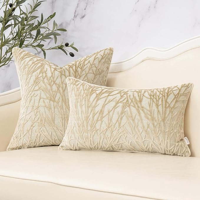 Yangest Beige Twigs Throw Pillow Cover Branches Velvet Cushion Case Neutral - Image 5