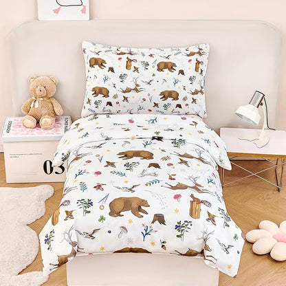 PERFEMET 4-Piece Toddler Bedding Set-Reversible Woodland Animal Toddler Bed Sets by PERFEMET