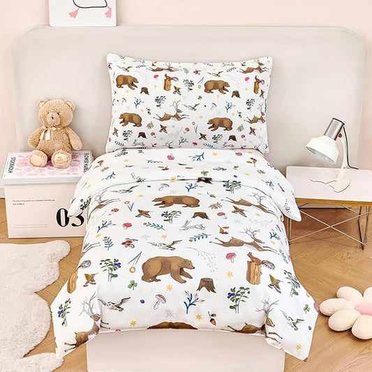 PERFEMET 4-Piece Toddler Bedding Set-Reversible Woodland Animal Toddler Bed Sets by PERFEMET