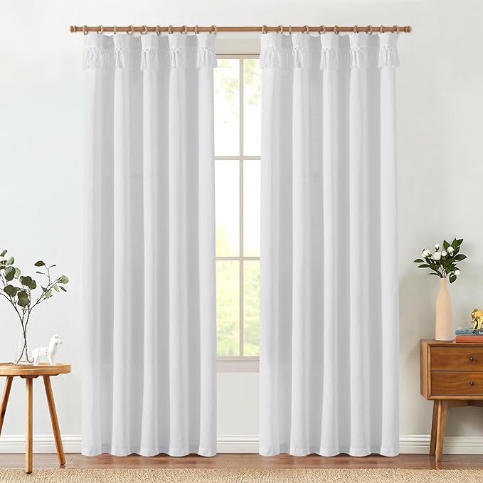 jinchan Linen Curtains for Living Room Bedroom Light Filtering Semi Sheer - Image 2