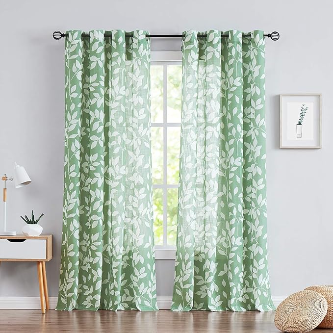 Treatmentex White Green Curtains by Treatmentex