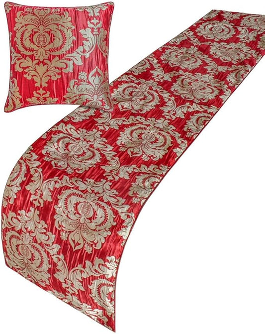 The HomeCentric Red Bed Runner for King/Queen/Twin Jacquard Decorative Bed by TheHomeCentric