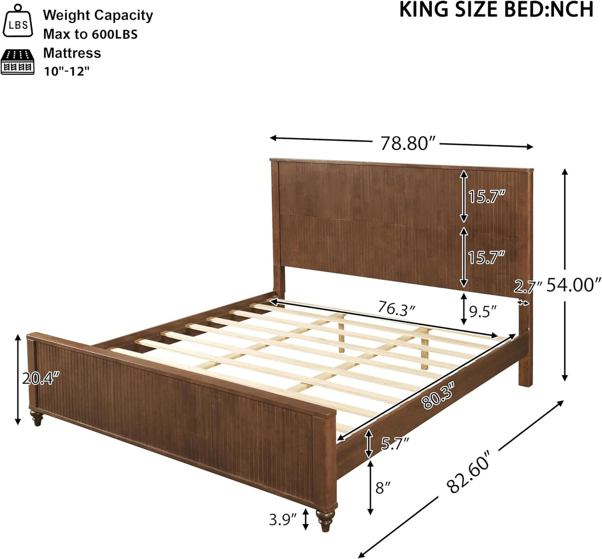 merax king size wood bed frame with fluted shown in use