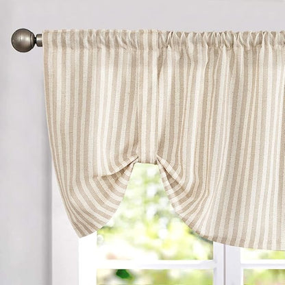 jinchan Tie Up Linen Textured Striped Bow Tie Curtain by JINCHAN