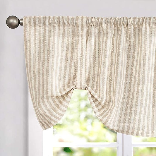 jinchan Tie Up Linen Textured Striped Bow Tie Curtain by JINCHAN