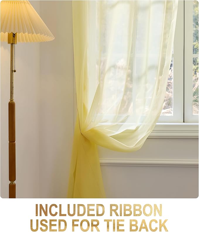 Foil Stripe Mustard Yellow Sheer Curtains 96 inches Length 2 Panels - Image 4