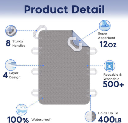 positioning bed pad with handles, 8 sturdy handle shown in use