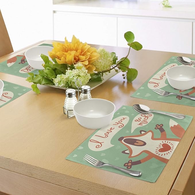 Ambesonne Lifestyle Place Mats Set of 4, I Love You So Much Fox Humor Romance - Image 4