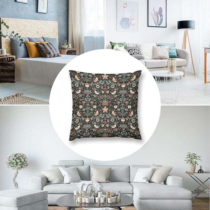 William Morris Floral Original Throw Pillow Covers Boho Chic Retro Floral Bird - Image 7