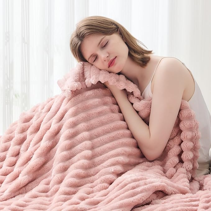 NEWCOSPLAY Super Soft Throw Blanket Pink Premium Silky Flannel Fleece 3D Ribbed - Image 3