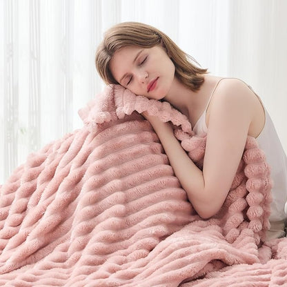 NEWCOSPLAY Super Soft Queen Blanket Pink Premium Silky Flannel Fleece 3D Ribbed - Image 7
