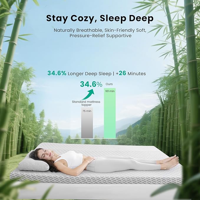 Bamboo Mattress Topper Full Size 3 Inch, Cooling Gel & Bamboo Charcoal Memory - Image 2