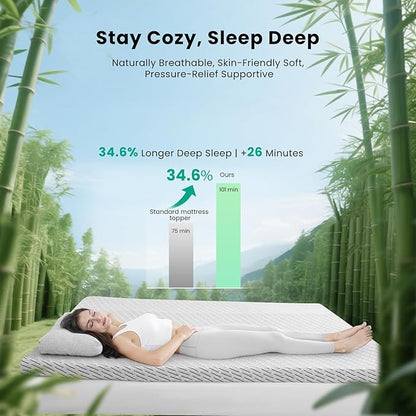 Bamboo Mattress Topper Twin XL Size 2 Inch, Cooling Gel & Bamboo Charcoal - Image 2