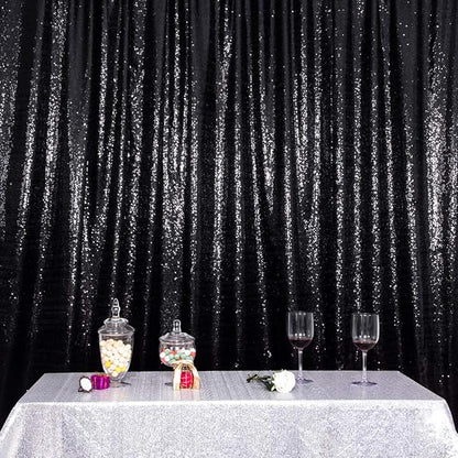 SquarePie Sequin Backdrop Less See Through Background for Wedding Halloween Party 7FT x 7FT Black
