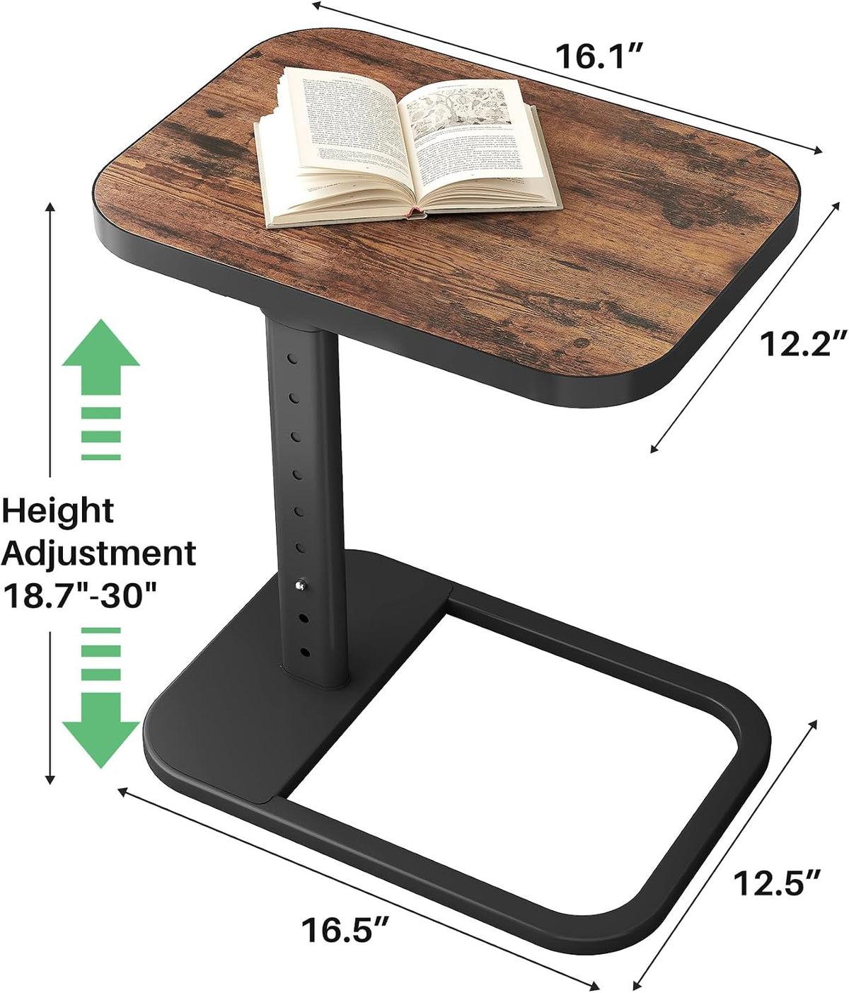 kitstorack upgraded tv tray table with panel lock showing dimensions