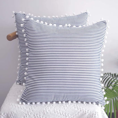 HOPLEE Decorative Pillow Covers 16x16 Farmhouse Stripe Pillows Covers Navy Blue by HOPLEE