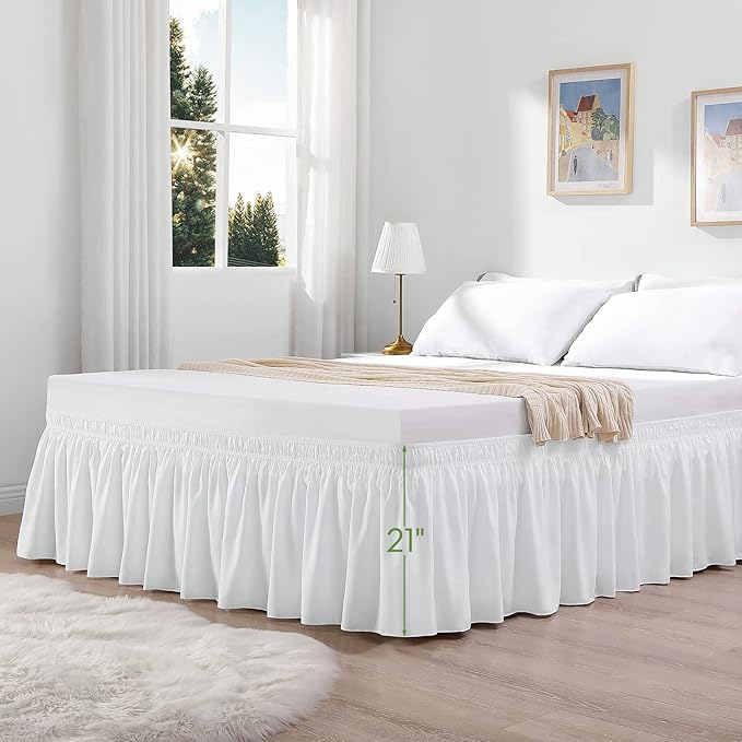 RIMELA White Bed Skirt King Size 21 Inch Drop, Elastic Bed Skirting - Image 8