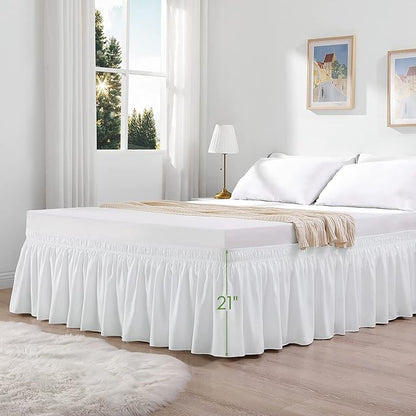 RIMELA White Bed Skirt King Size 21 Inch Drop, Elastic Bed Skirting - Image 8