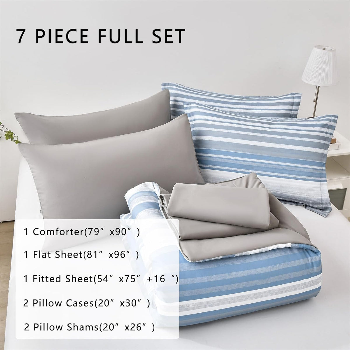 kakijumn striped comforter set full size, 7 piece shown in use