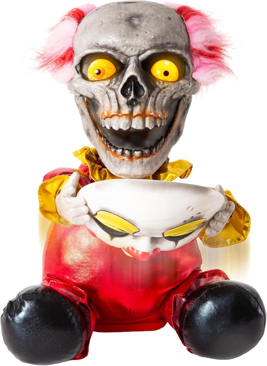 Halloween Animatronic Face Ripping Clown Decorations, Sound Activated Demonic Clown Figure with Flip-Up Skull, Creepy Voice Circus Prop for Indoor Outdoor Haunted House Yard Party Table Decor