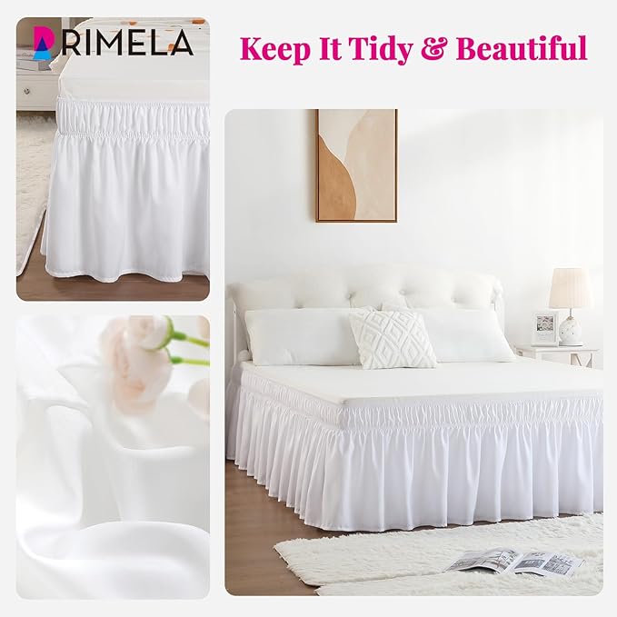 RIMELA White Bed Skirt Queen Size 18 Inch Drop, Elastic Bed Skirting - Image 4